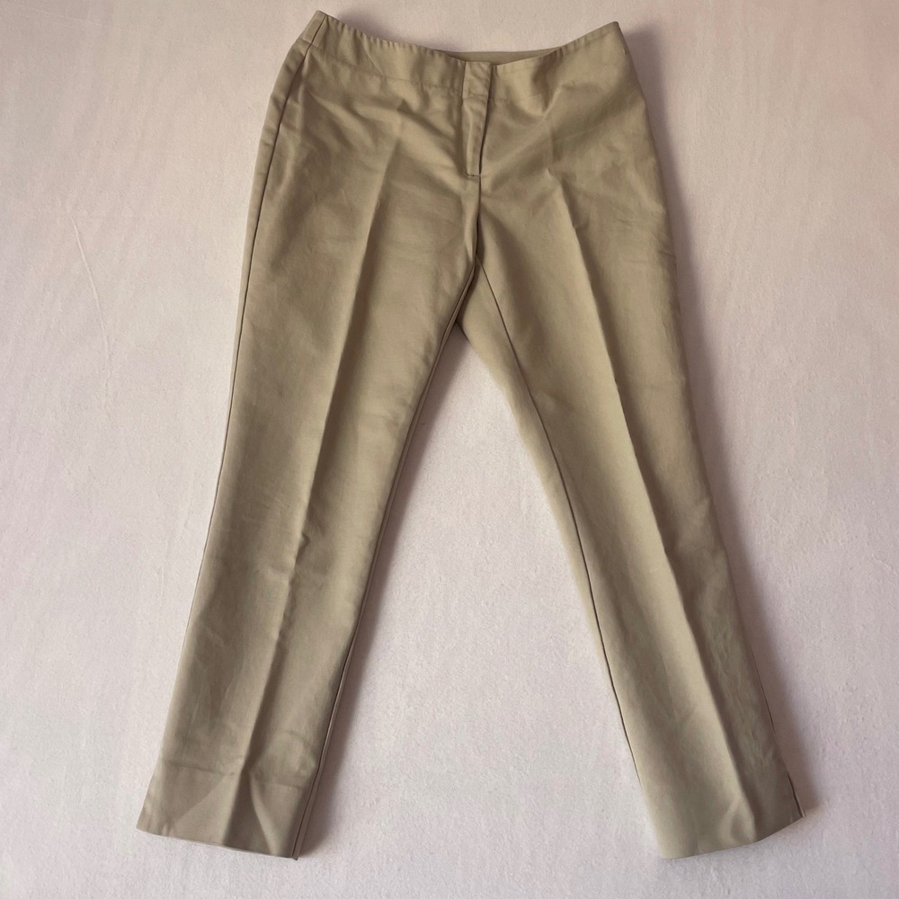 Chico's Women Khaki Tan Straight Leg Ankle Pants Side Slit Hem Sz 0